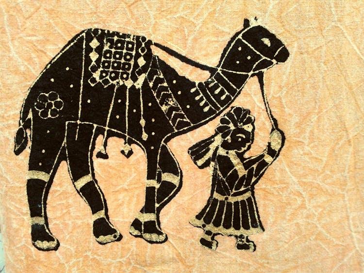 Person Pulling Camel Illustration