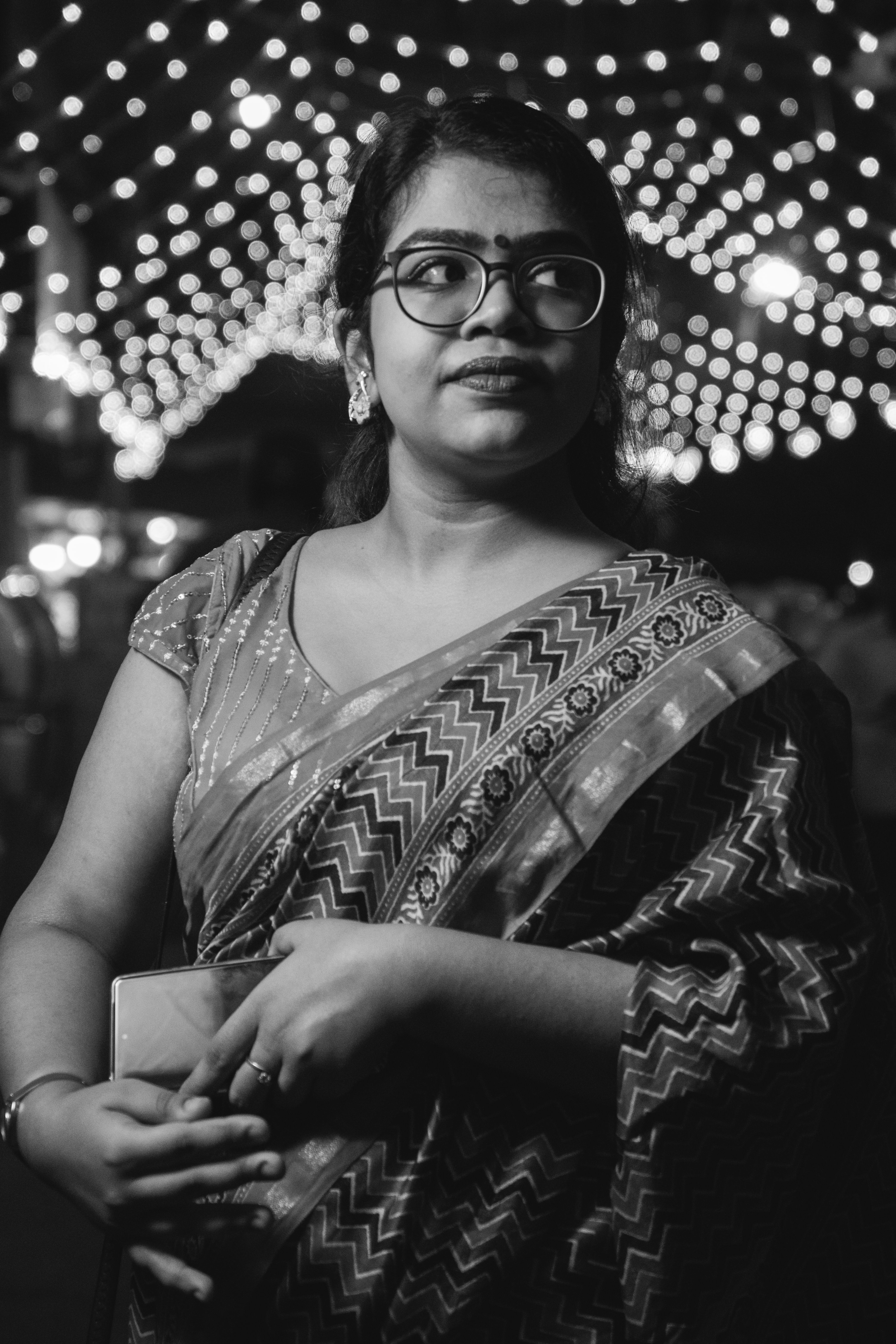 Portrait of Woman Wearing Sari in Black and White · Free Stock Photo