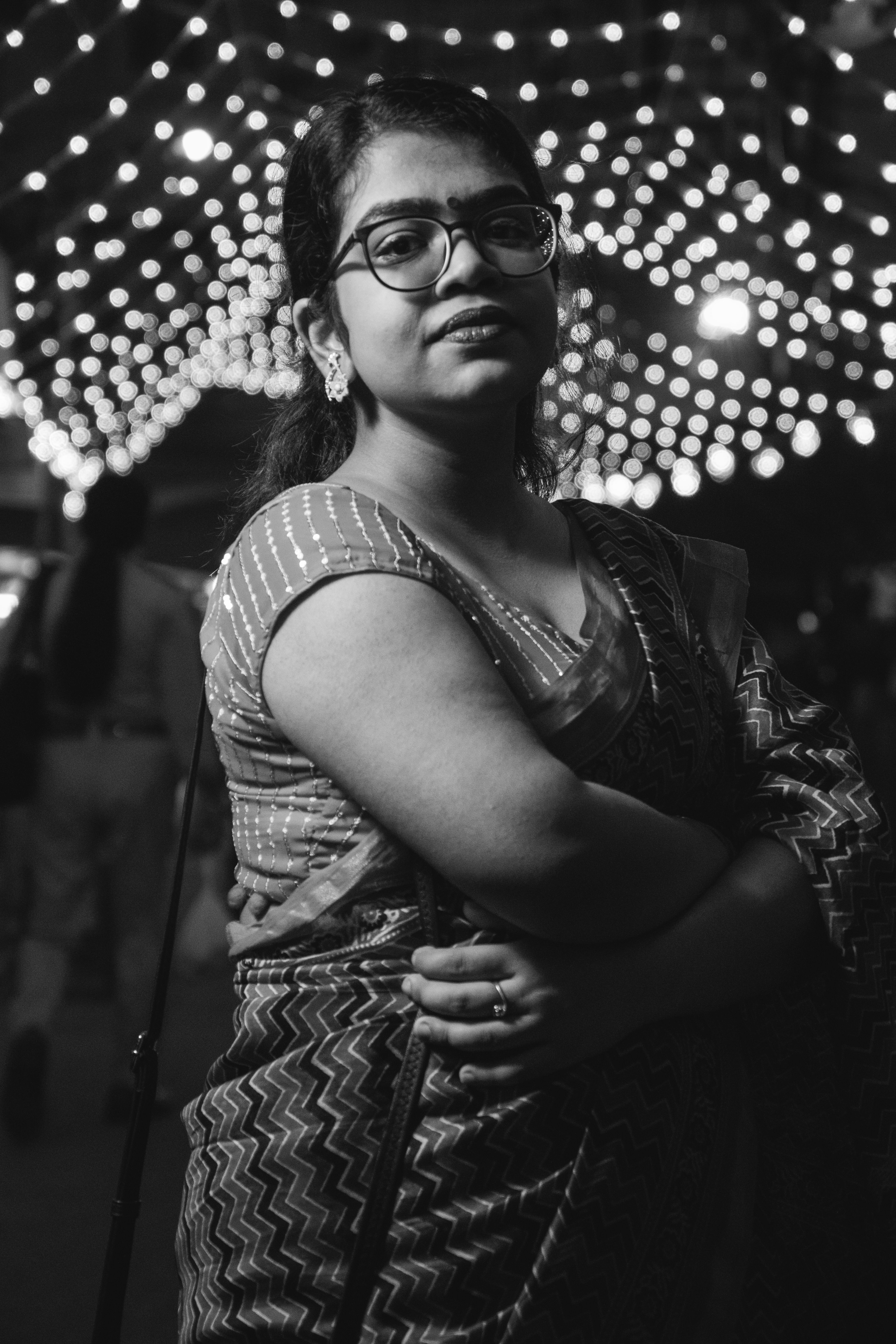 Portrait of Woman Wearing Sari in Black and White · Free Stock Photo