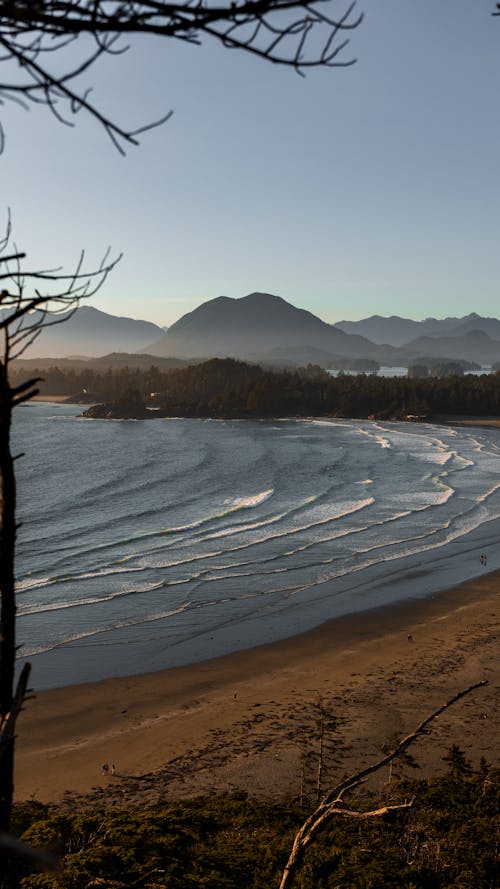 View of Waves Washing Up the Cox Bay Beach in British Columbia, Canada 