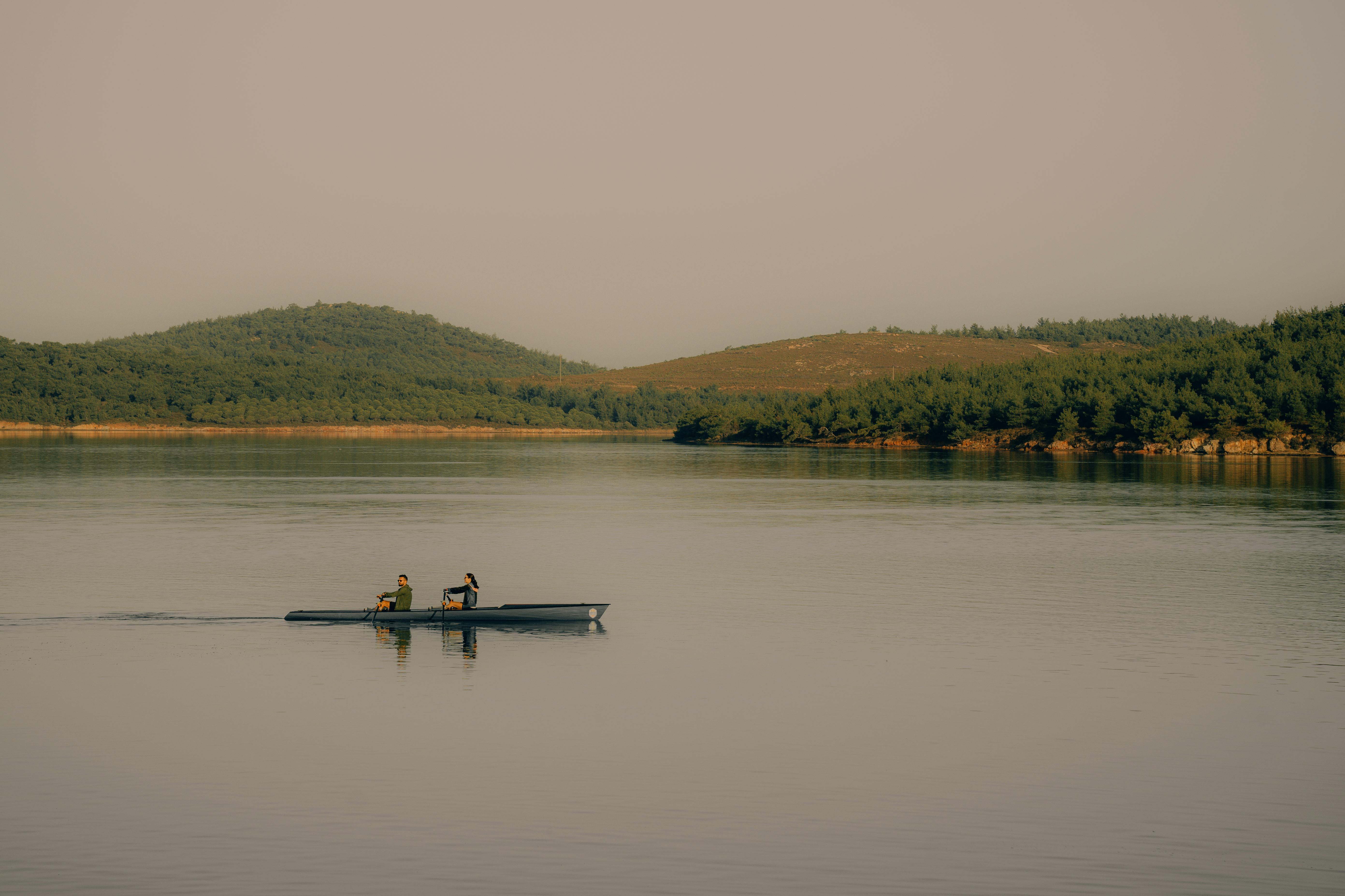Two people in a canoe on a lake