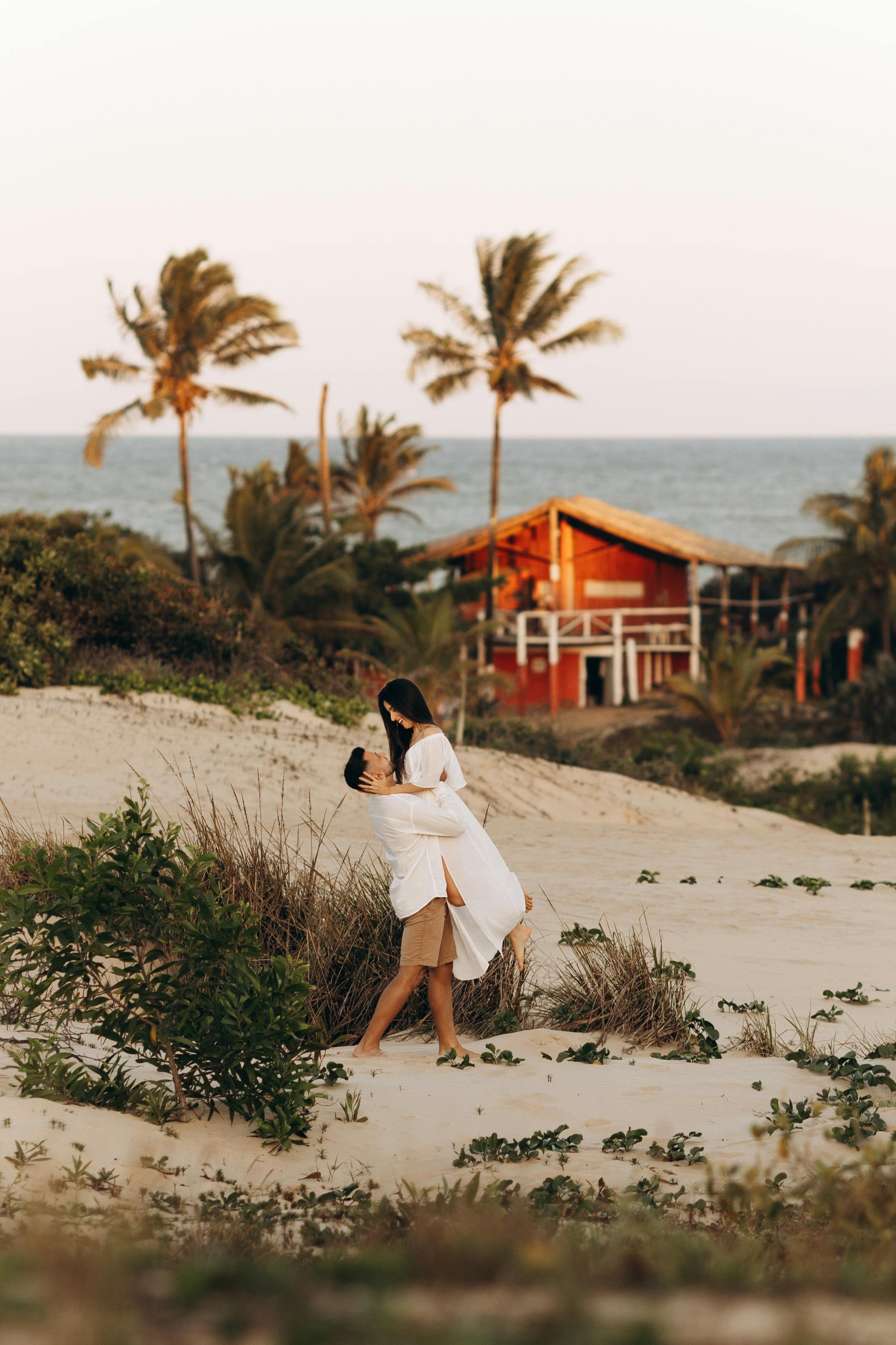 couple hugging on a beach