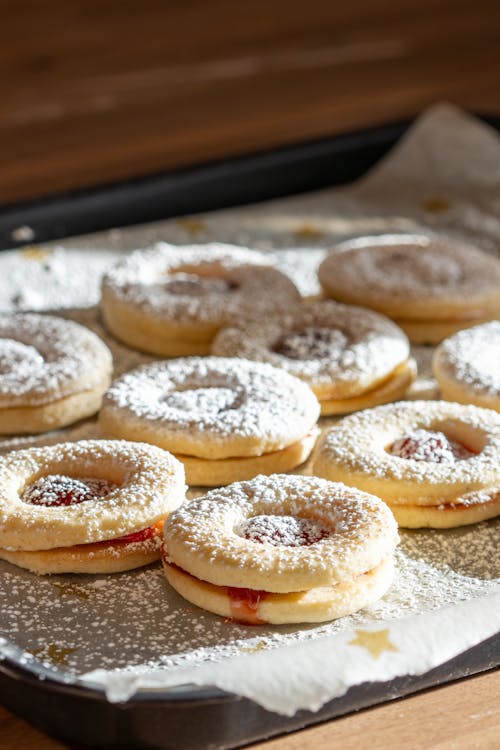 Home-baked cookies German-style Spitzbuben with marmelade