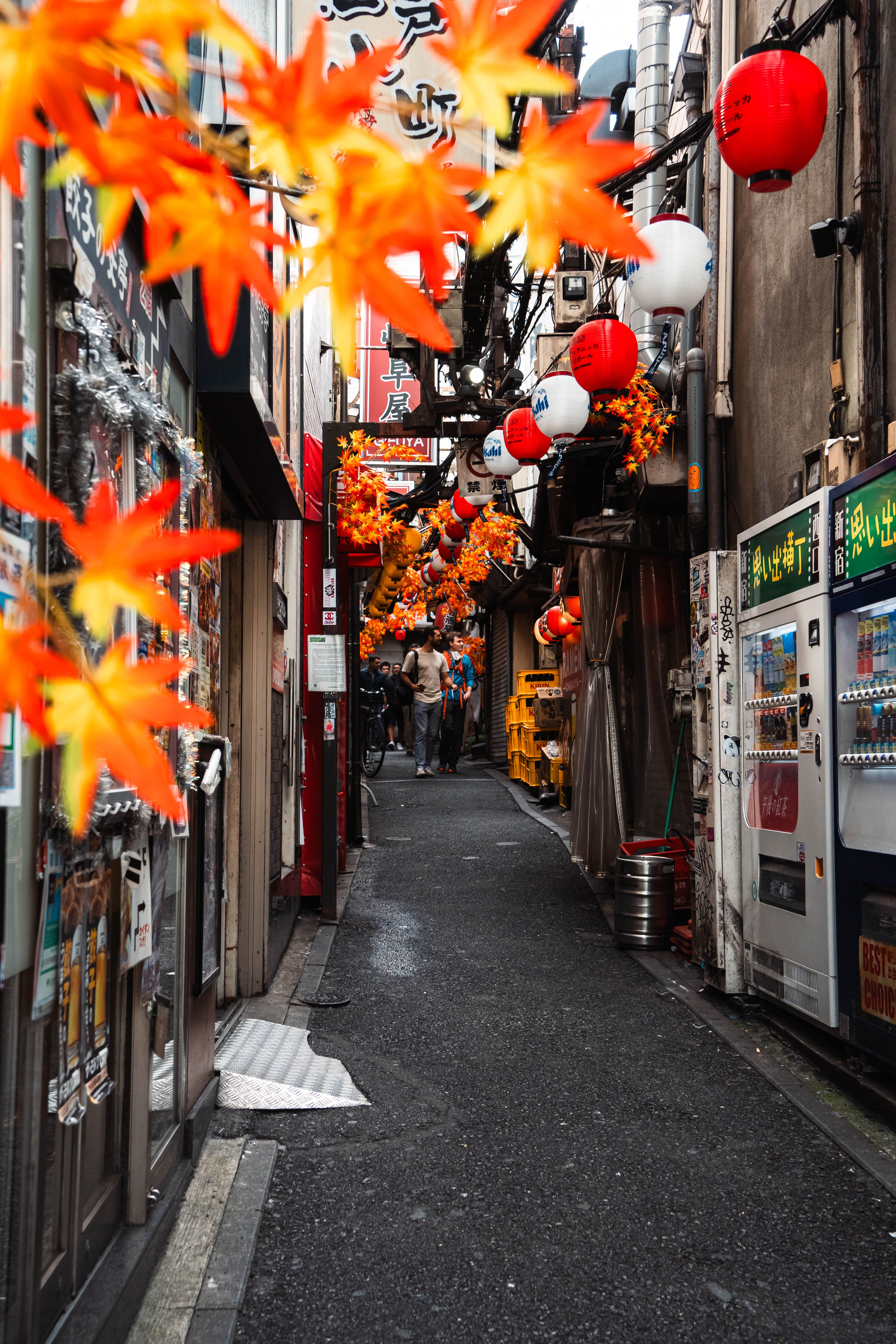 A Narrow Alley with Hanging Lantern in a Japanese City at Night · Free ...