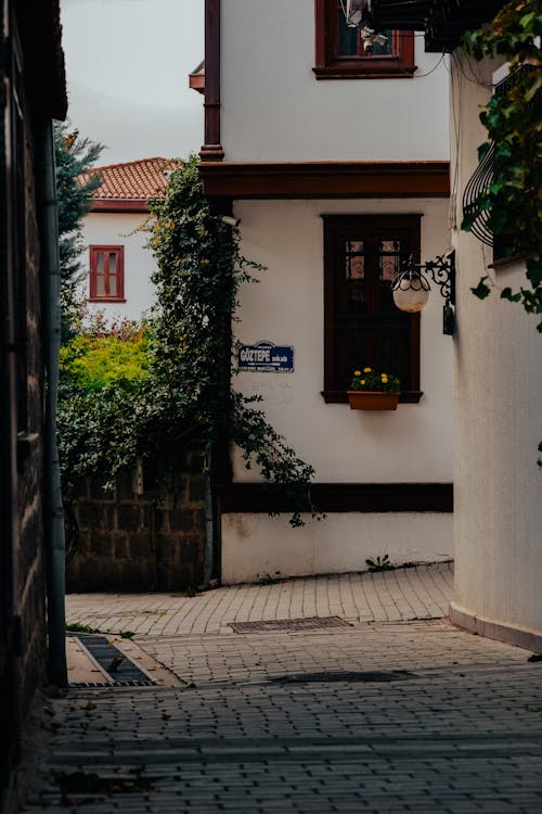 Free A narrow alley with a house and a window Stock Photo