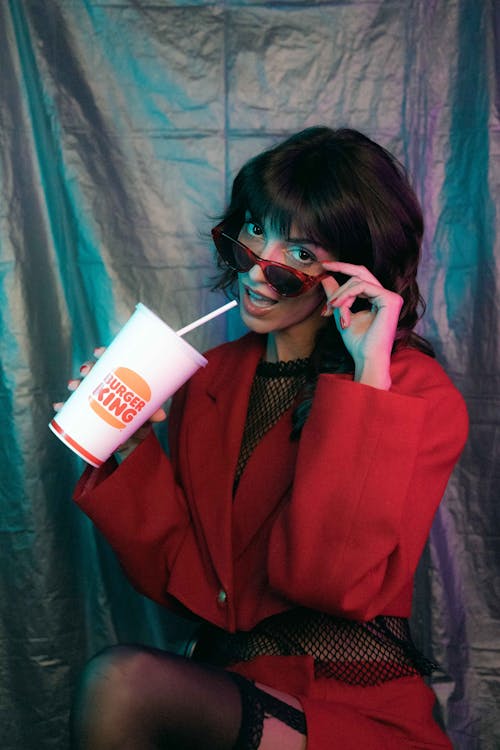 Model in Cropped Red Blazer and Mini