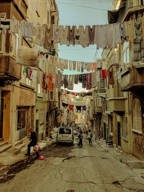 Clothes Drying over Street in Town