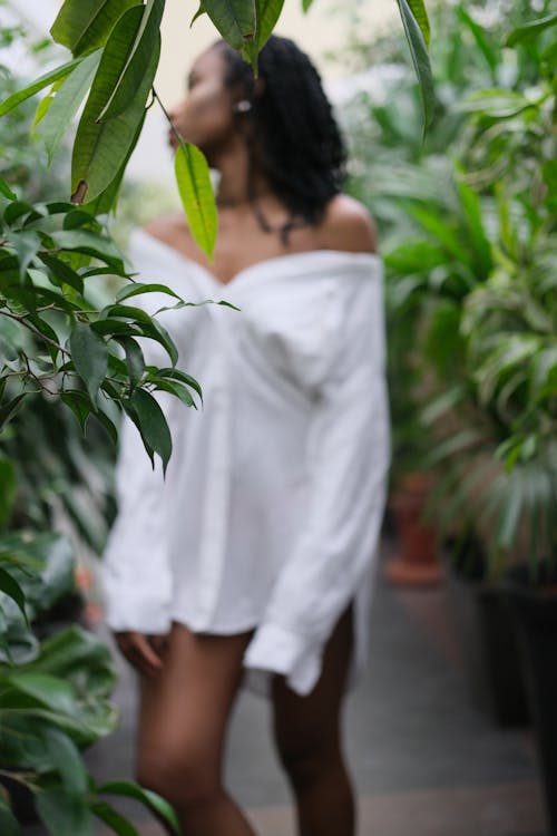 Woman  Wearing White V-neck Shirt