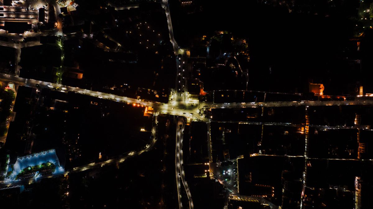 Aerial view of a city at night
