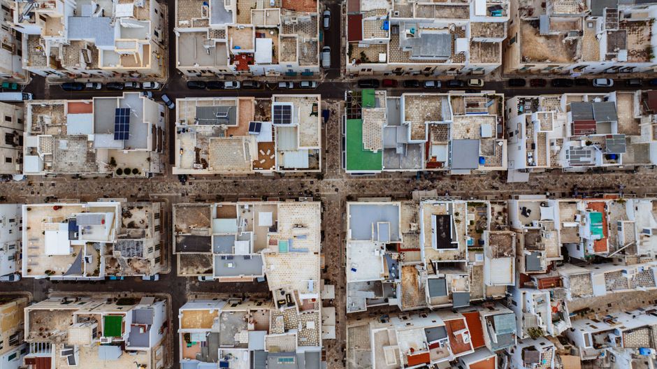 Aerial shot of Polignano a Mare's residential rooftops in Puglia, Italy. Aerial shot of Polignano a Mare's residential rooftops in Puglia, Italy.