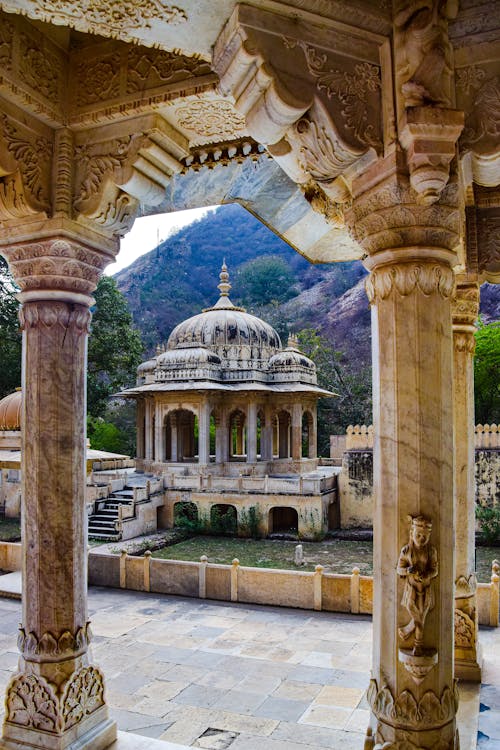 Columns in the Gaitore Ki Chhatriyan, Jaipur, India