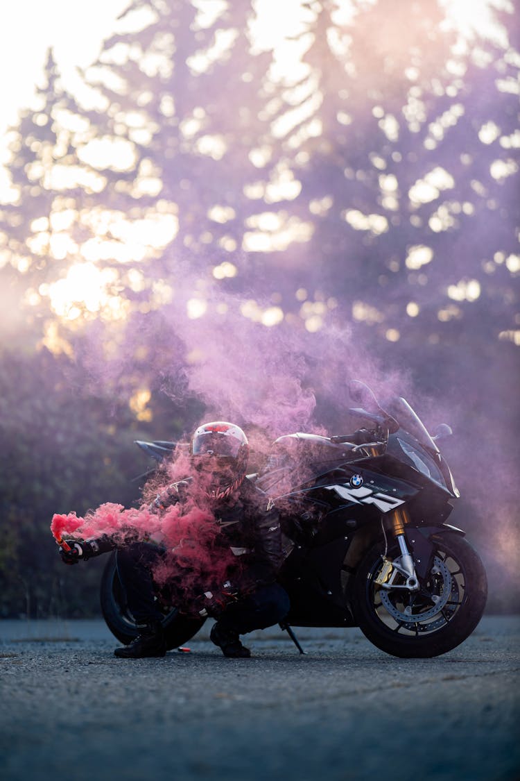 Motorcycle With Pink Steam