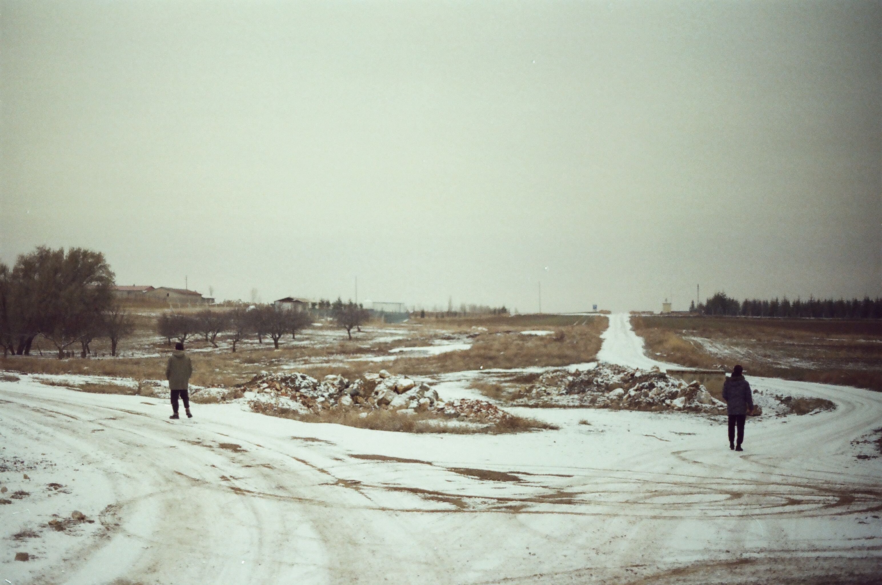 Back View of People Standing on Snowy Roads · Free Stock Photo