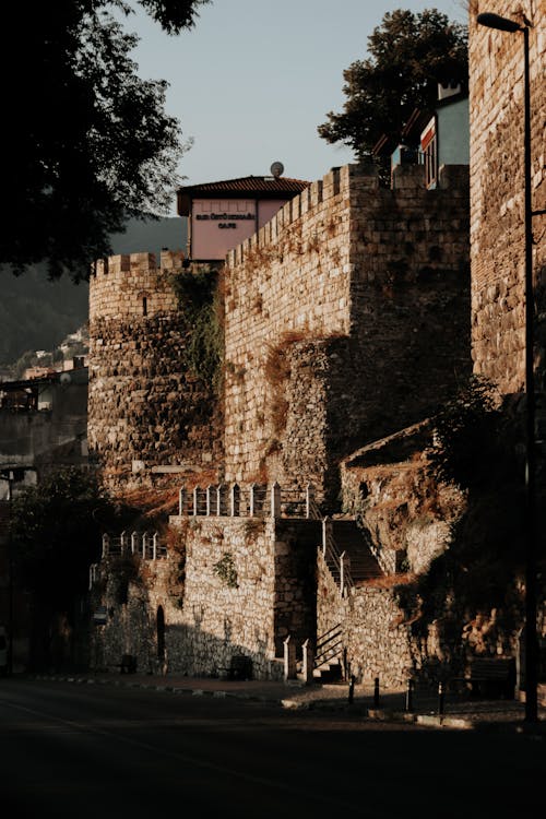 Stone Walls of Bursa Castle at Sunset