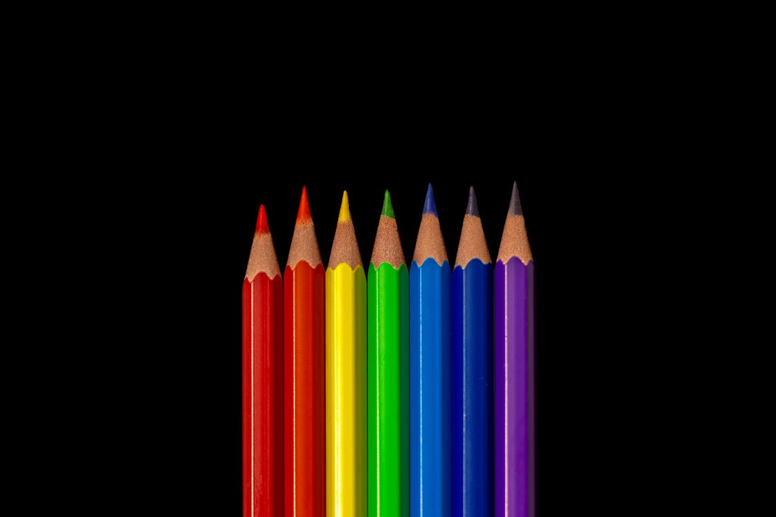 Rainbow color pencils, Stock image