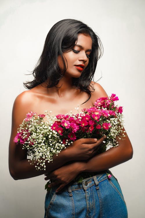 Topless Woman with Flowers