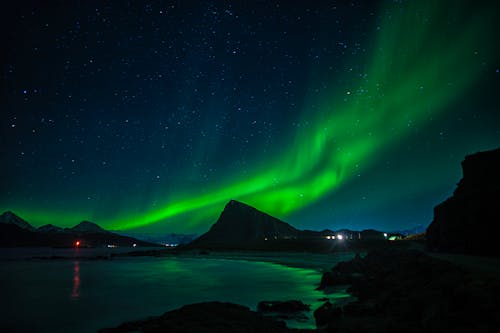 The green Lady Aurora is dancing in the night