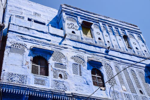 Blue Wall of Vintage Building in Town in India