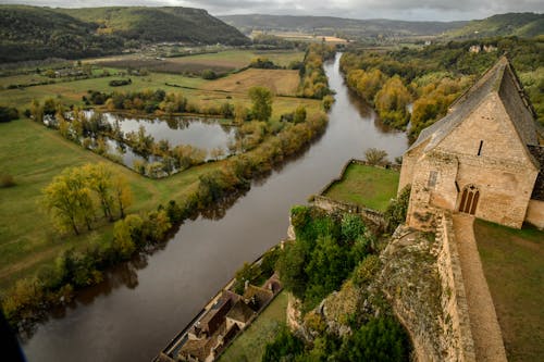 Aerial View of the Chateau de Beynac, Beynac-et-Cazenac, Dordogne, France 