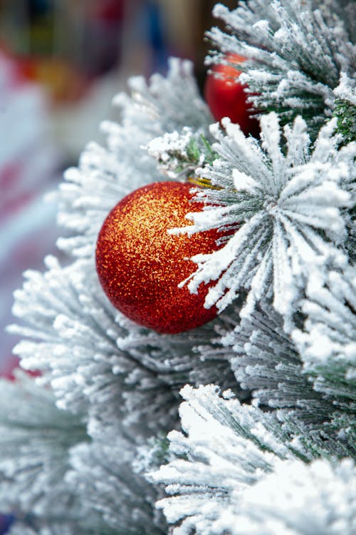 Close-up of a Glitter Bauble on a Christmas Tree