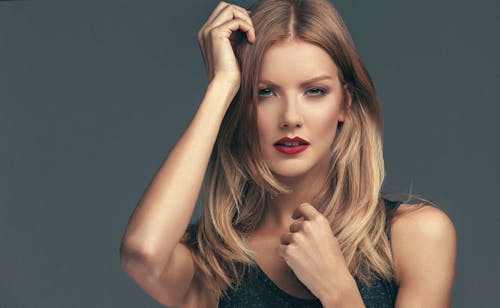 Blonde bombshell in studio