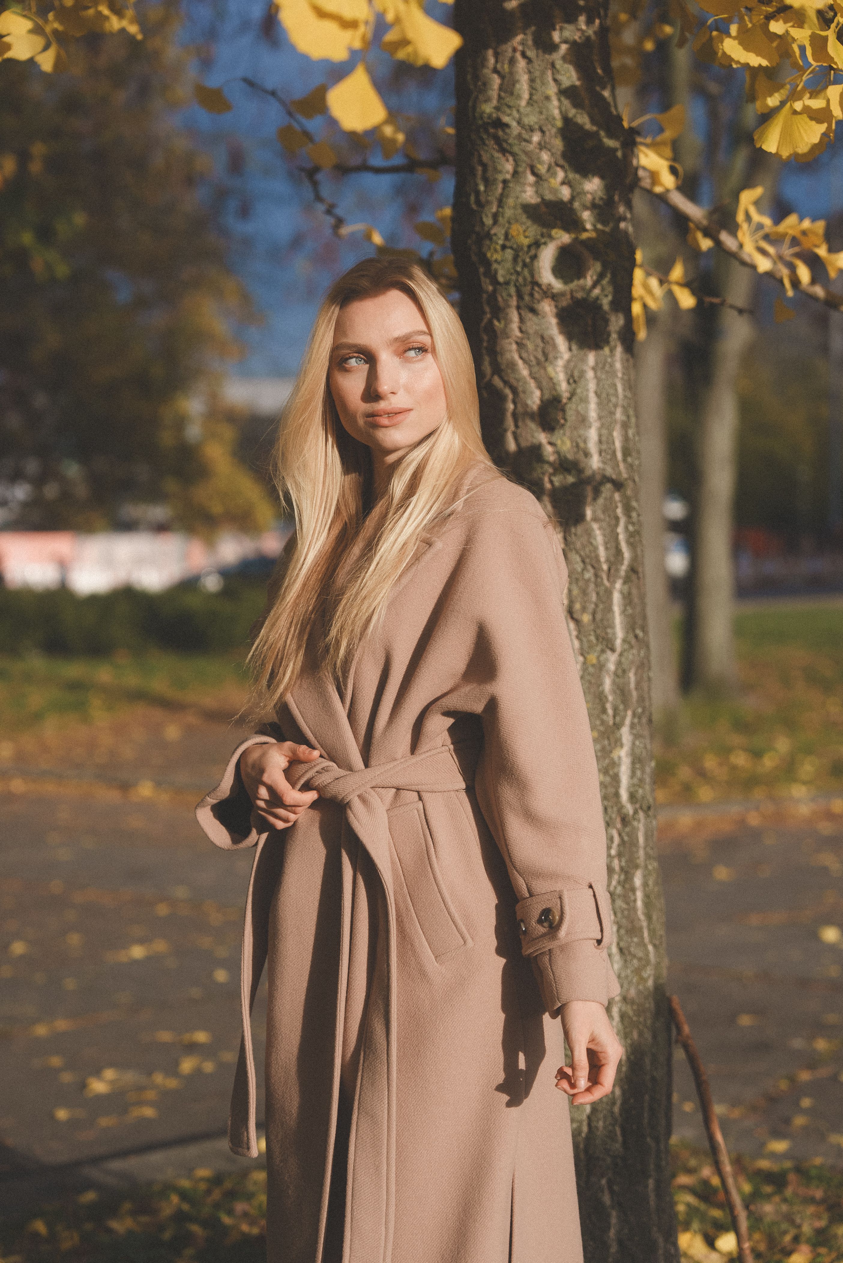 Young Woman in a Brown Coat Standing in a Park in Autumn · Free Stock Photo