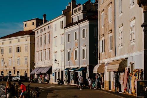 Sunlit Buildings and Street in Town