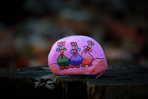 Free stock photo of chickens, mood, painted stone