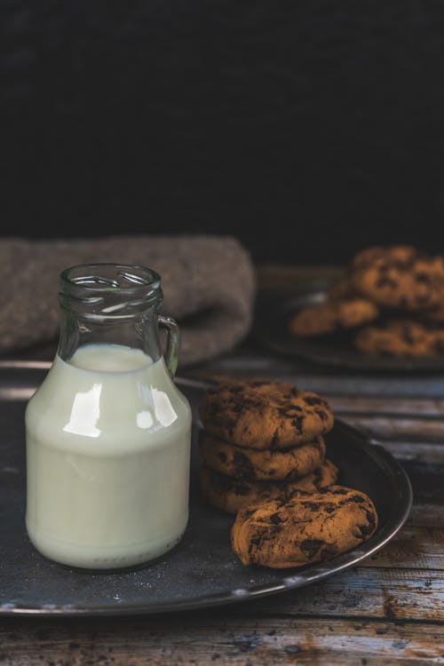 Cookies and Milk on a Table 