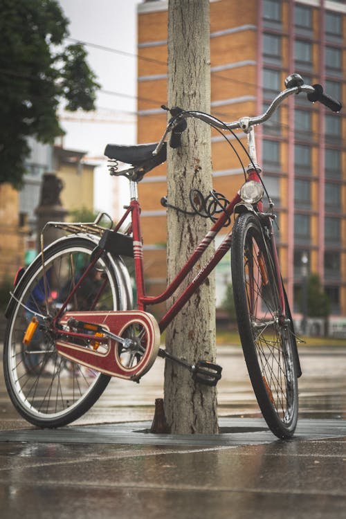 Red Bike Pinned to Pole