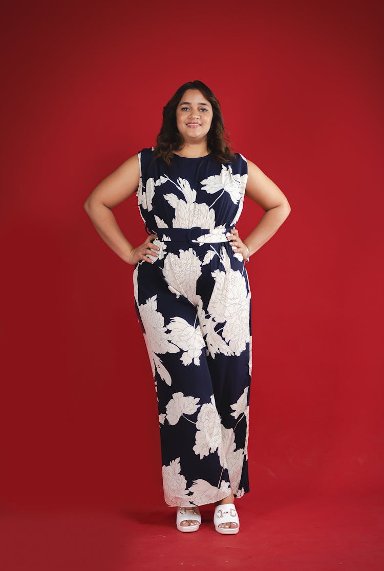 Woman Posing In Flower Dress 