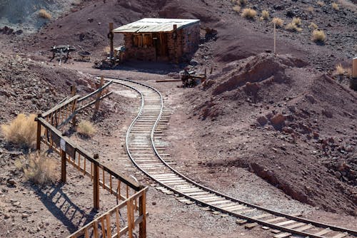 Railway Tracks Leading into Mines in Desert