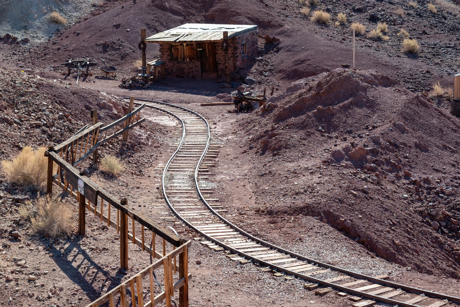 Railway Tracks Leading into Mines in Desert