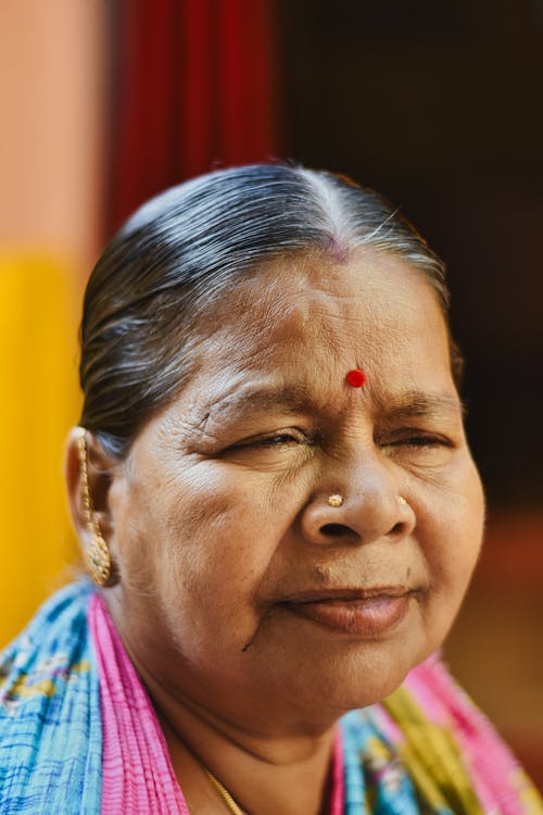 Elderly Woman with Tilaka on Forehead