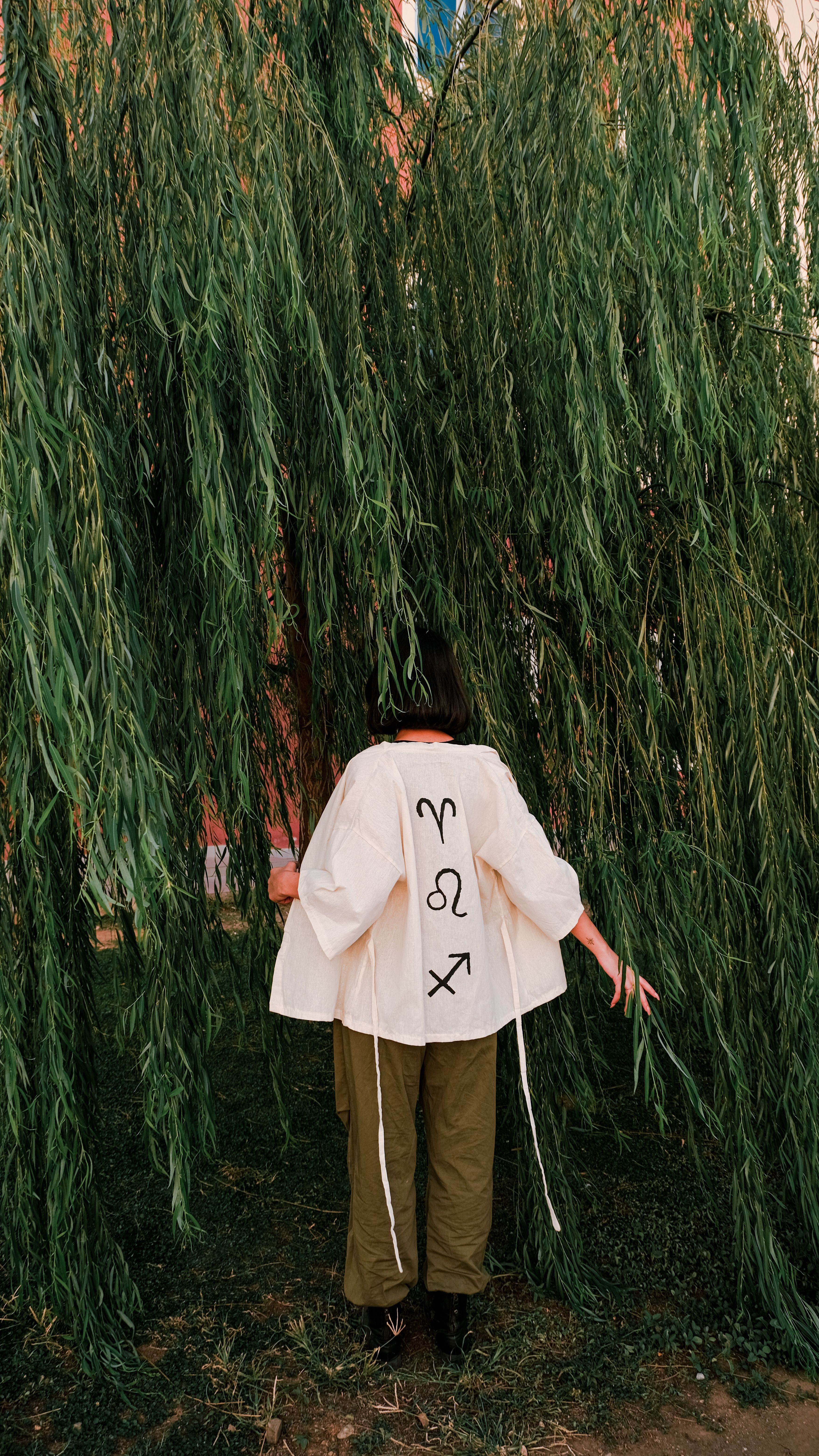 Person Standing under Weeping Willow Leaves · Free Stock Photo