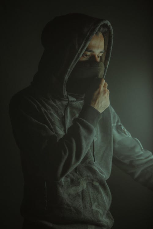 Man in Hoodie Covering Face