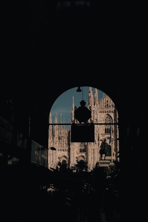 Monumental Cathedral behind Tunnel Darkness