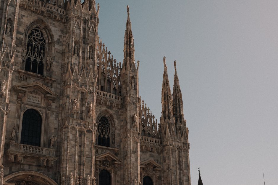 Stunning view of the Gothic architecture of Milan Cathedral in the daylight.