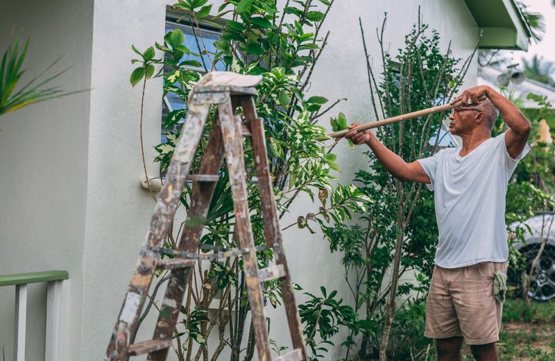 Painter painting the exterior of a house