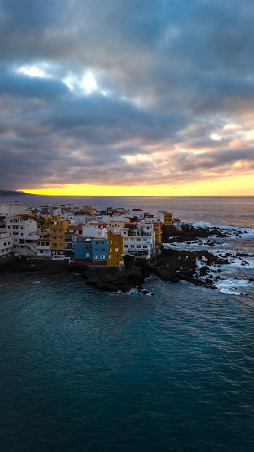 Aerial View of Houses on the Shore of Puerto de la Cruz, Tenerife, Spain 