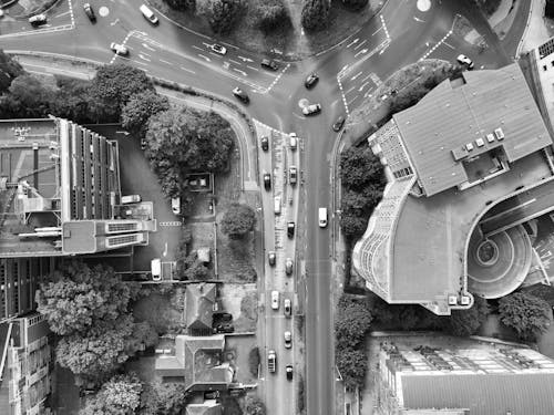 Intersection in City in Birds Eye View