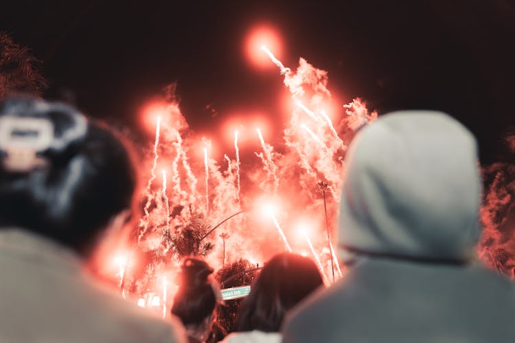 A Group Of People Watching Fireworks 