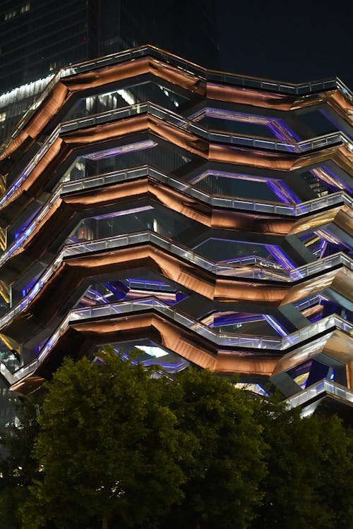Illuminated Facade of the Vessel Building in New York City, New York, USA