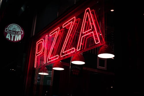 Ingyenes stockfotó kávézó, Neonfelirat, pizza témában