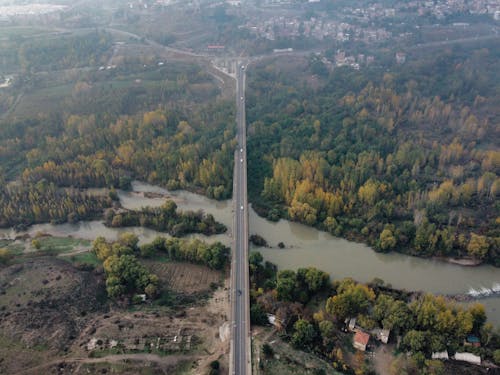 Aerial View of a Bridge in the Suburbs