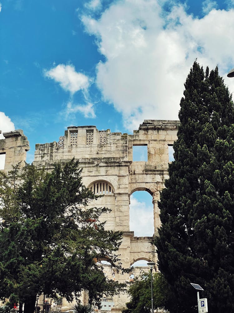 Part Of The Walls Of The Roman Amphitheater Pula Arena In Croatia 