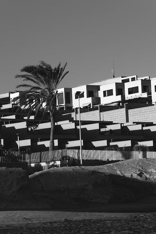 Foto stok gratis eksterior bangunan, fasad, hitam & putih