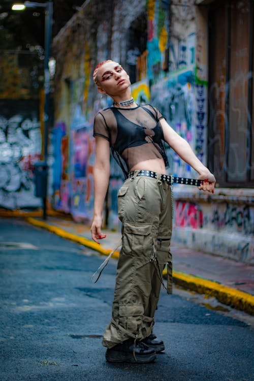 Punk Style Woman in Cargo Pants