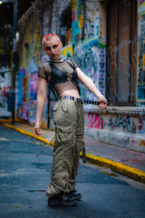Model Posing in Cargo Pants in City