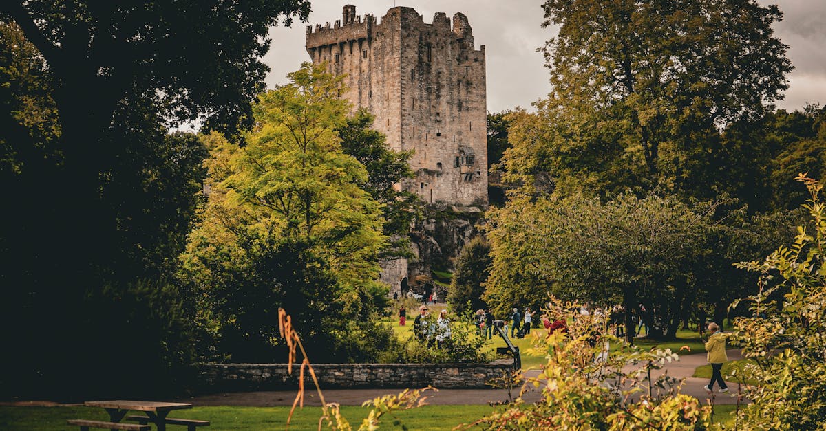 Blarney Stone At A Castle In Ireland With Tourists Waiting In Line And Climbing Stairs